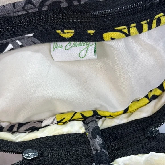 Vera Bradley Baroque Round Cosmetic Bag Travel Case Black Yellow - Picture 11 of 15